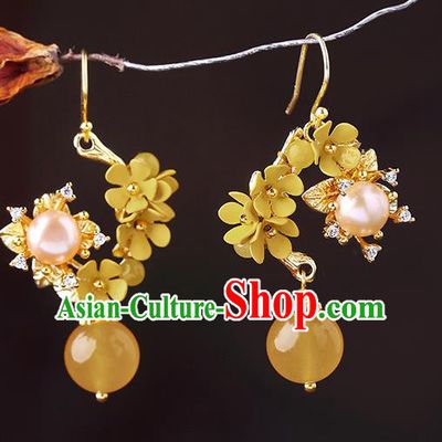 Chinese Classical Pearls Ear Accessories Traditional Cheongsam Osmanthus Earrings