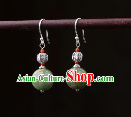 Chinese Classical Jade Bead Ear Accessories Traditional Cheongsam Silver Earrings Chinese Classical Jade Bead Ear Accessories Traditional Cheongsam Silver Earrings