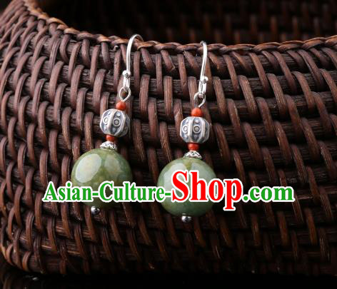 Chinese Classical Jade Bead Ear Accessories Traditional Cheongsam Silver Earrings Chinese Classical Jade Bead Ear Accessories Traditional Cheongsam Silver Earrings