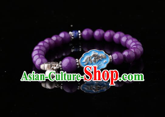 Handmade Chinese Amethyst Bangle Jewelry Traditional National Bracelet Handmade Chinese Amethyst Bangle Jewelry Traditional National Bracelet