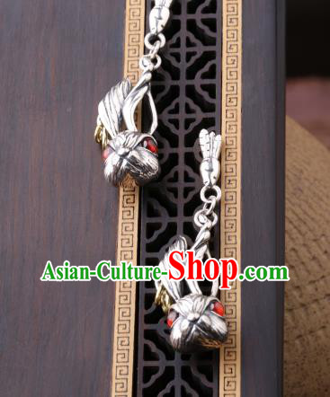 Chinese Classical Garnet Ear Accessories Traditional Cheongsam Silver Rabbit Earrings Chinese Classical Garnet Ear Accessories Traditional Cheongsam Silver Rabbit Earrings