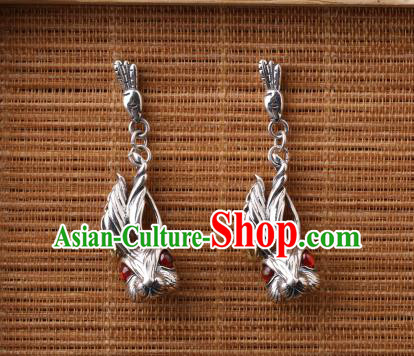 Chinese Classical Garnet Ear Accessories Traditional Cheongsam Silver Rabbit Earrings Chinese Classical Garnet Ear Accessories Traditional Cheongsam Silver Rabbit Earrings