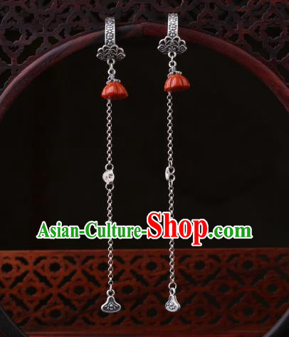 Chinese Classical Red Lotus Seedpod Ear Accessories Traditional Cheongsam Silver Long Tassel Earrings Chinese Classical Red Lotus Seedpod Ear Accessories Traditional Cheongsam Silver Long Tassel Earrings