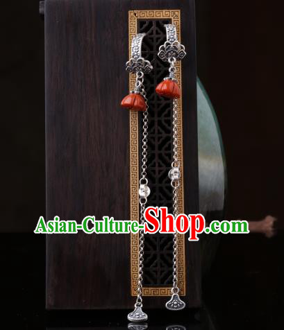 Chinese Classical Red Lotus Seedpod Ear Accessories Traditional Cheongsam Silver Long Tassel Earrings Chinese Classical Red Lotus Seedpod Ear Accessories Traditional Cheongsam Silver Long Tassel Earrings