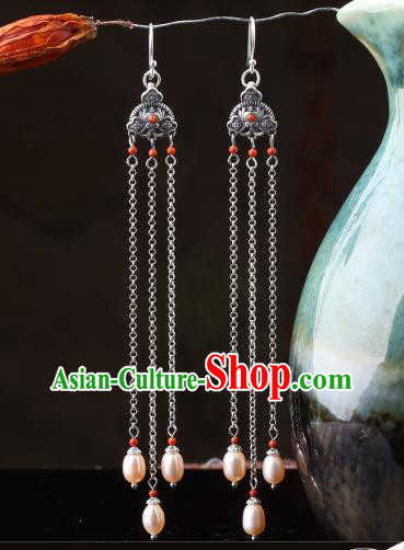 Chinese Classical Pearls Tassel Ear Accessories Traditional Cheongsam Silver Earrings Chinese Classical Pearls Tassel Ear Accessories Traditional Cheongsam Silver Earrings