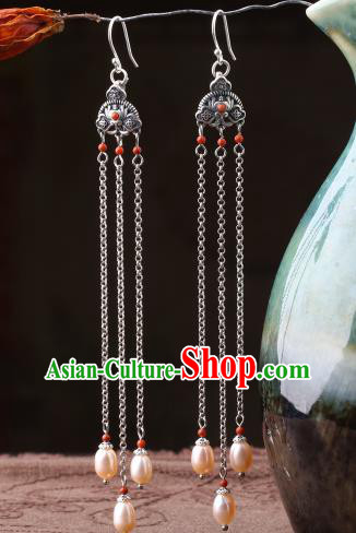 Chinese Classical Pearls Tassel Ear Accessories Traditional Cheongsam Silver Earrings Chinese Classical Pearls Tassel Ear Accessories Traditional Cheongsam Silver Earrings