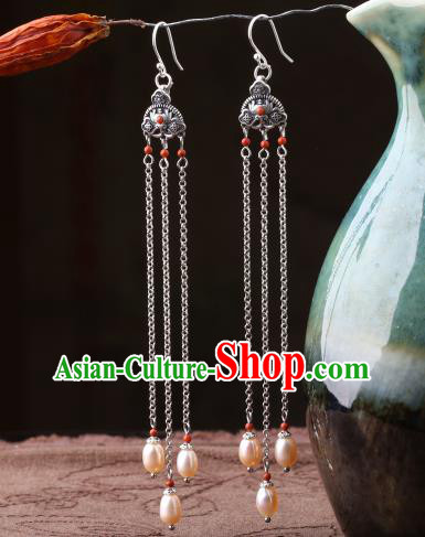 Chinese Classical Pearls Tassel Ear Accessories Traditional Cheongsam Silver Earrings Chinese Classical Pearls Tassel Ear Accessories Traditional Cheongsam Silver Earrings