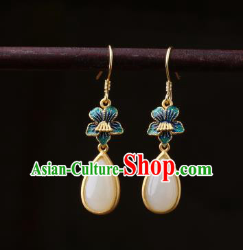 Chinese Classical Cloisonne Ear Accessories Traditional Cheongsam White Chalcedony Earrings Chinese Classical Cloisonne Ear Accessories Traditional Cheongsam White Chalcedony Earrings