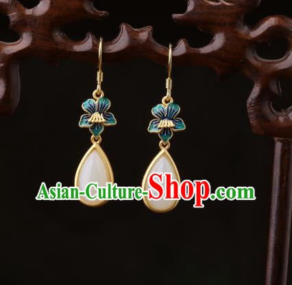 Chinese Classical Cloisonne Ear Accessories Traditional Cheongsam White Chalcedony Earrings Chinese Classical Cloisonne Ear Accessories Traditional Cheongsam White Chalcedony Earrings