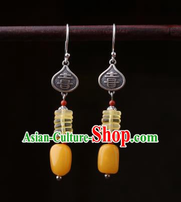 Chinese Classical Beeswax Ear Accessories Traditional Cheongsam Wedding Silver Earrings Chinese Classical Beeswax Ear Accessories Traditional Cheongsam Wedding Silver Earrings