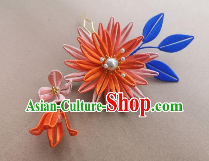 China Traditional Ming Dynasty Orange Silk Epiphyllum Hair Clip Ancient Hanfu Hairpin China Traditional Ming Dynasty Orange Silk Epiphyllum Hair Clip Ancient Hanfu Hairpin