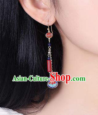 Chinese Classical Cloisonne Gourd Ear Accessories Traditional Cheongsam Red Lantern Earrings Chinese Classical Cloisonne Gourd Ear Accessories Traditional Cheongsam Red Lantern Earrings