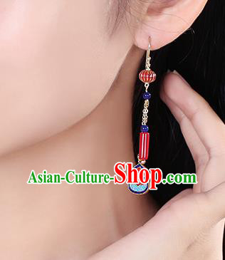 Chinese Classical Cloisonne Gourd Ear Accessories Traditional Cheongsam Red Lantern Earrings Chinese Classical Cloisonne Gourd Ear Accessories Traditional Cheongsam Red Lantern Earrings