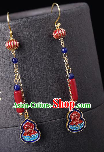 Chinese Classical Cloisonne Gourd Ear Accessories Traditional Cheongsam Red Lantern Earrings Chinese Classical Cloisonne Gourd Ear Accessories Traditional Cheongsam Red Lantern Earrings