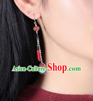 Chinese Classical Cloisonne Gourd Ear Accessories Traditional Cheongsam Red Lantern Earrings Chinese Classical Cloisonne Gourd Ear Accessories Traditional Cheongsam Red Lantern Earrings