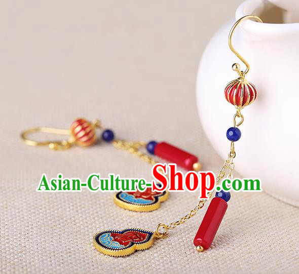 Chinese Classical Cloisonne Gourd Ear Accessories Traditional Cheongsam Red Lantern Earrings Chinese Classical Cloisonne Gourd Ear Accessories Traditional Cheongsam Red Lantern Earrings