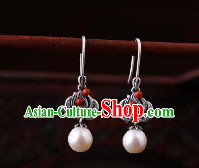 Chinese Classical Silver Lotus Ear Accessories Traditional Cheongsam Pearl Earrings Chinese Classical Silver Lotus Ear Accessories Traditional Cheongsam Pearl Earrings