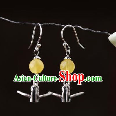 Chinese Classical Ear Accessories Traditional Cheongsam Silver Crane Earrings