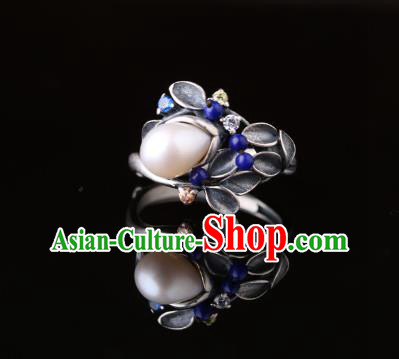 Handmade Chinese Silver Bamboo Ring Jewelry Traditional National Lapis Circlet Handmade Chinese Silver Bamboo Ring Jewelry Traditional National Lapis Circlet