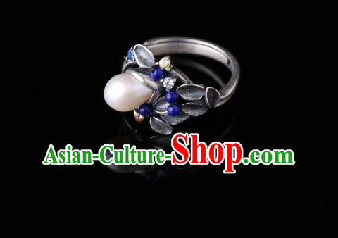Handmade Chinese Silver Bamboo Ring Jewelry Traditional National Lapis Circlet Handmade Chinese Silver Bamboo Ring Jewelry Traditional National Lapis Circlet