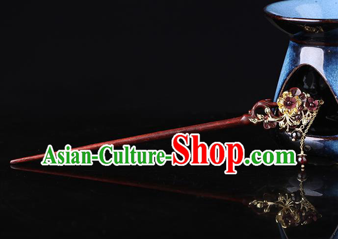China Classical Garnet Tassel Hair Stick Traditional Cheongsam Hair Accessories Handmade Rosewood Hairpin China Classical Garnet Tassel Hair Stick Traditional Cheongsam Hair Accessories Handmade Rosewood Hairpin