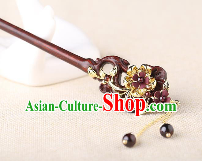 China Classical Garnet Tassel Hair Stick Traditional Cheongsam Hair Accessories Handmade Rosewood Hairpin China Classical Garnet Tassel Hair Stick Traditional Cheongsam Hair Accessories Handmade Rosewood Hairpin