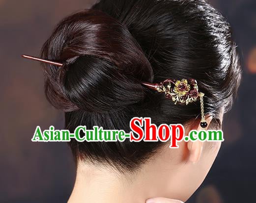 China Classical Garnet Tassel Hair Stick Traditional Cheongsam Hair Accessories Handmade Rosewood Hairpin China Classical Garnet Tassel Hair Stick Traditional Cheongsam Hair Accessories Handmade Rosewood Hairpin