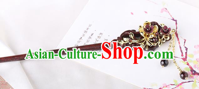 China Classical Garnet Tassel Hair Stick Traditional Cheongsam Hair Accessories Handmade Rosewood Hairpin China Classical Garnet Tassel Hair Stick Traditional Cheongsam Hair Accessories Handmade Rosewood Hairpin