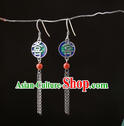 Chinese Classical Wedding Silver Ear Accessories Traditional Cheongsam Cloisonne Earrings Chinese Classical Wedding Silver Ear Accessories Traditional Cheongsam Cloisonne Earrings