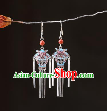 Chinese Classical Wedding Silver Tassel Ear Accessories Traditional Cheongsam Cloisonne Basket Earrings Chinese Classical Wedding Silver Tassel Ear Accessories Traditional Cheongsam Cloisonne Basket Earrings