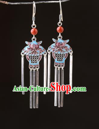 Chinese Classical Wedding Silver Tassel Ear Accessories Traditional Cheongsam Cloisonne Basket Earrings Chinese Classical Wedding Silver Tassel Ear Accessories Traditional Cheongsam Cloisonne Basket Earrings