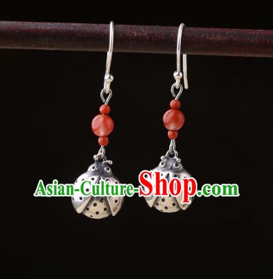 Chinese Classical Wedding Silver Ear Accessories Traditional Cheongsam Ladybird Earrings Chinese Classical Wedding Silver Ear Accessories Traditional Cheongsam Ladybird Earrings