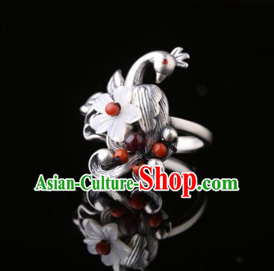 Handmade Chinese National Ring Jewelry Traditional Silver Peacock Circlet Handmade Chinese National Ring Jewelry Traditional Silver Peacock Circlet