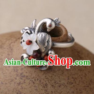 Handmade Chinese National Ring Jewelry Traditional Silver Peacock Circlet