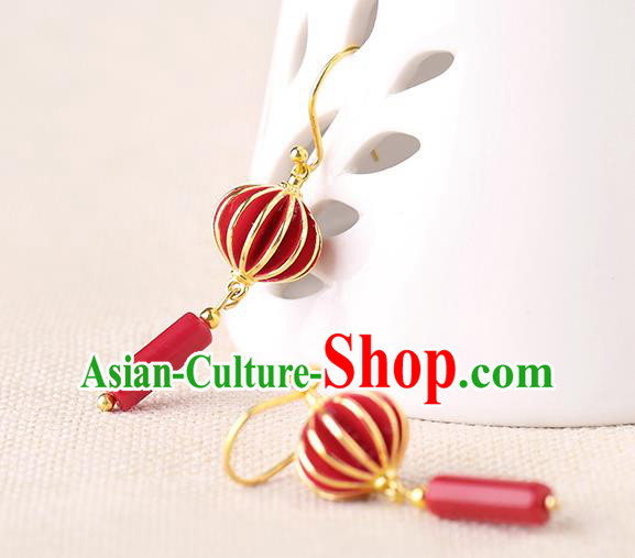 Chinese Classical Red Lantern Ear Accessories Traditional Cheongsam Wedding Earrings Chinese Classical Red Lantern Ear Accessories Traditional Cheongsam Wedding Earrings