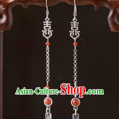 Chinese Classical Wedding Ear Accessories Traditional Cheongsam Silver Earrings