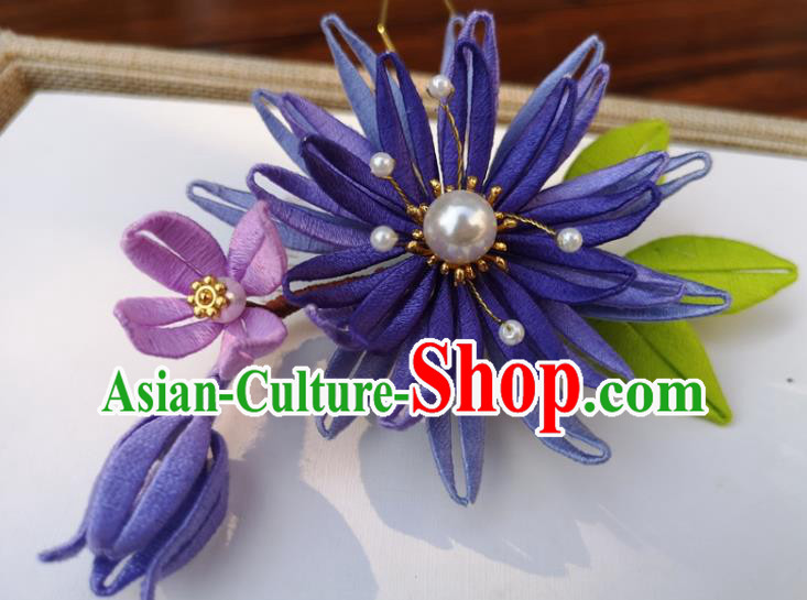 China Ancient Princess Hairpin Traditional Ming Dynasty Purple Silk Epiphyllum Hair Stick China Ancient Princess Hairpin Traditional Ming Dynasty Purple Silk Epiphyllum Hair Stick