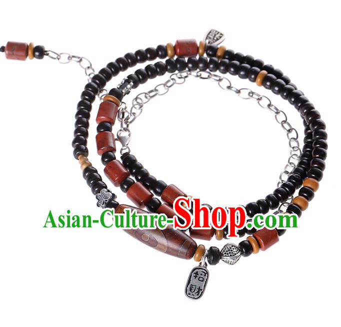 Handmade Chinese Beads Bangle Jewelry Traditional National Silver Bracelet Wristlet