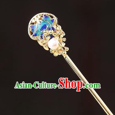 China Classical Golden Hair Stick Traditional Cheongsam Hair Accessories Handmade Cloisonne Hairpin
