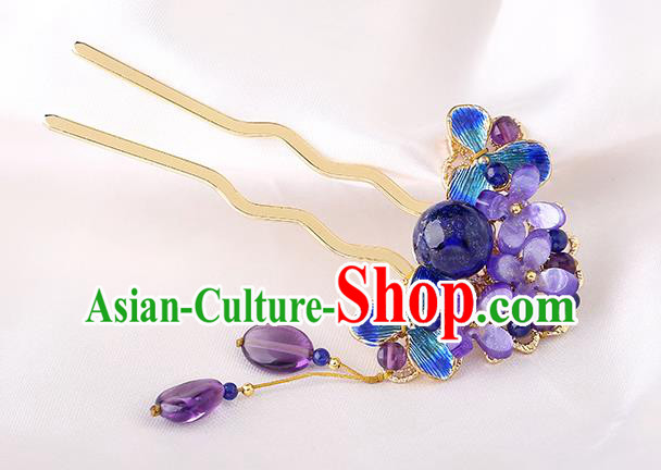 China Classical Amethyst Flowers Hair Stick Traditional Cheongsam Hair Accessories Handmade Cloisonne Hairpin China Classical Amethyst Flowers Hair Stick Traditional Cheongsam Hair Accessories Handmade Cloisonne Hairpin