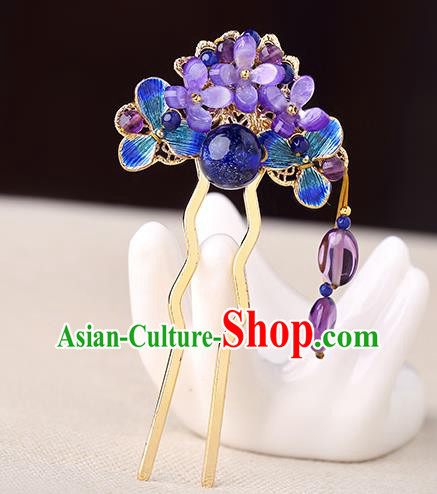 China Classical Amethyst Flowers Hair Stick Traditional Cheongsam Hair Accessories Handmade Cloisonne Hairpin China Classical Amethyst Flowers Hair Stick Traditional Cheongsam Hair Accessories Handmade Cloisonne Hairpin