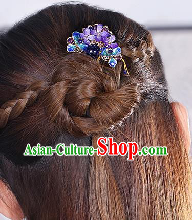 China Classical Amethyst Flowers Hair Stick Traditional Cheongsam Hair Accessories Handmade Cloisonne Hairpin China Classical Amethyst Flowers Hair Stick Traditional Cheongsam Hair Accessories Handmade Cloisonne Hairpin