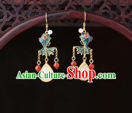 Chinese Classical Enamel Goldfish Ear Accessories Traditional Cheongsam Jade Tassel Earrings Chinese Classical Enamel Goldfish Ear Accessories Traditional Cheongsam Jade Tassel Earrings