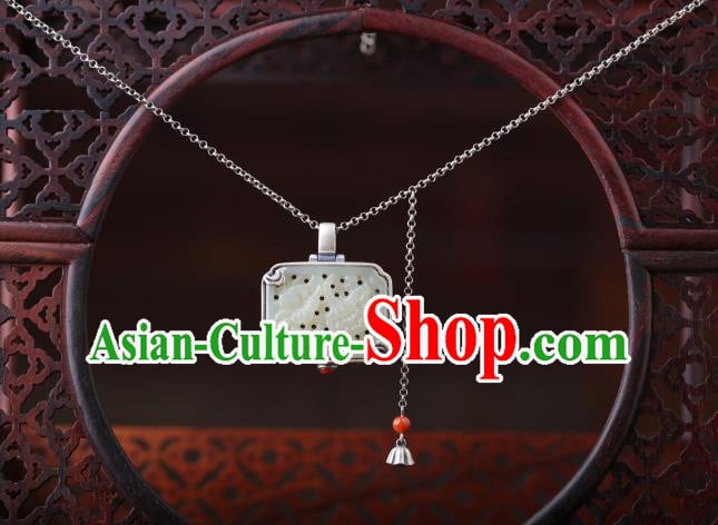 China Classical Jade Carving Necklace Pendant Traditional Cheongsam Silver Accessories China Classical Jade Carving Necklace Pendant Traditional Cheongsam Silver Accessories