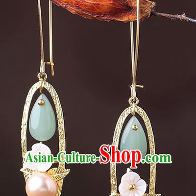 Chinese Classical Golden Ear Accessories Traditional Cheongsam Pearl Earrings