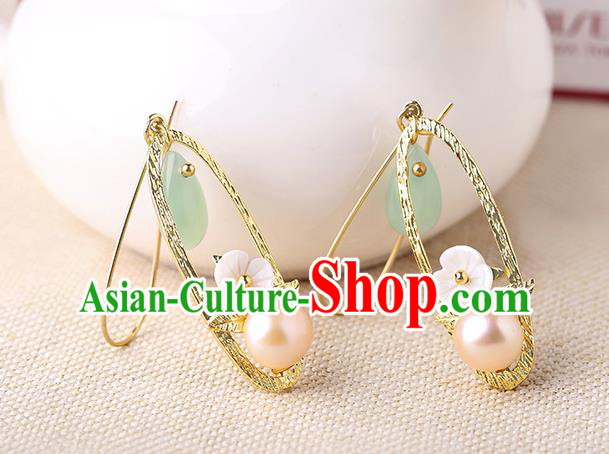 Chinese Classical Golden Ear Accessories Traditional Cheongsam Pearl Earrings Chinese Classical Golden Ear Accessories Traditional Cheongsam Pearl Earrings