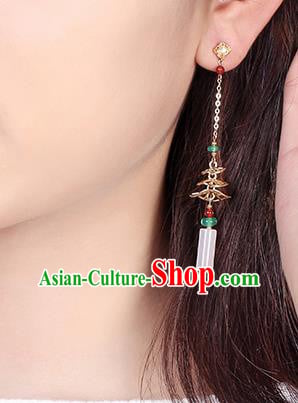Chinese Classical Chrysoprase Ear Accessories Traditional Cheongsam Long Tassel Earrings Chinese Classical Chrysoprase Ear Accessories Traditional Cheongsam Long Tassel Earrings