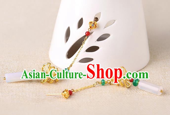 Chinese Classical Chrysoprase Ear Accessories Traditional Cheongsam Long Tassel Earrings Chinese Classical Chrysoprase Ear Accessories Traditional Cheongsam Long Tassel Earrings