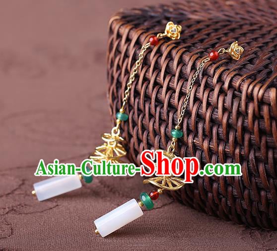 Chinese Classical Chrysoprase Ear Accessories Traditional Cheongsam Long Tassel Earrings Chinese Classical Chrysoprase Ear Accessories Traditional Cheongsam Long Tassel Earrings
