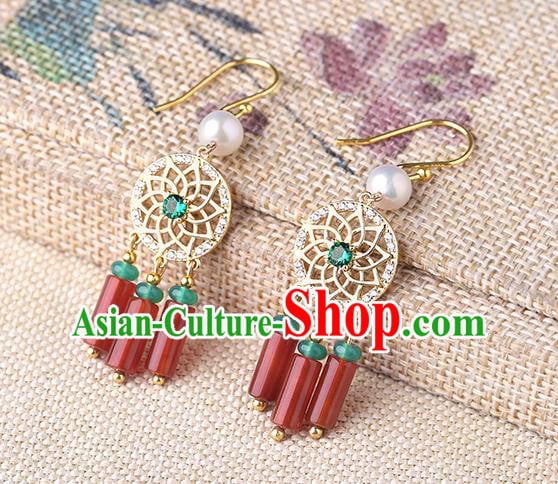 Chinese Classical Green Crystal Ear Accessories Traditional Cheongsam Agate Tassel Earrings Chinese Classical Green Crystal Ear Accessories Traditional Cheongsam Agate Tassel Earrings